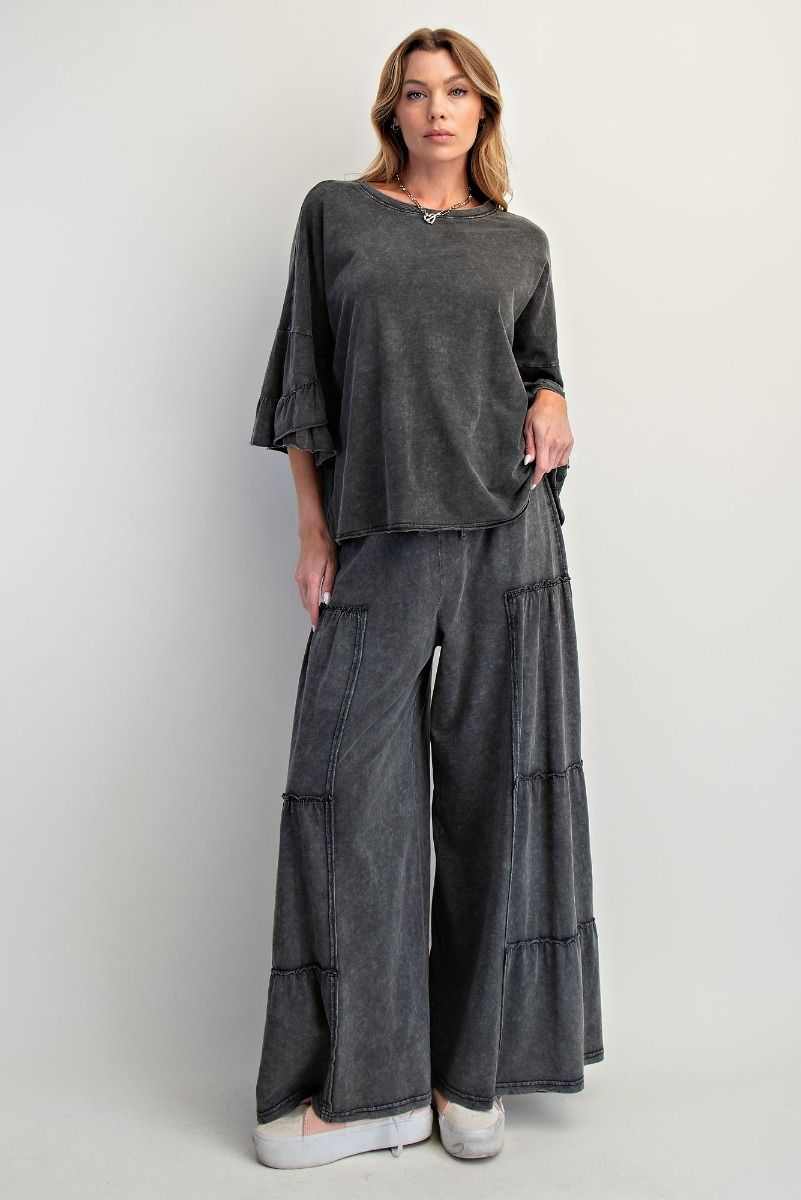 Sheena Mineral Washed Ruffle Tiered Sleeve Top