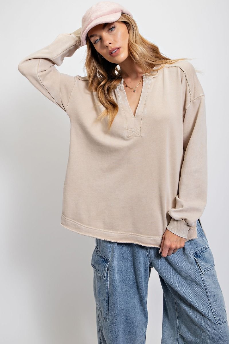 Asher Soft Mineral Washed Terry Knit Pullover
