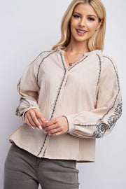 Consuela Linen Gauze Embroidered Top