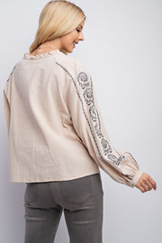 Consuela Linen Gauze Embroidered Top