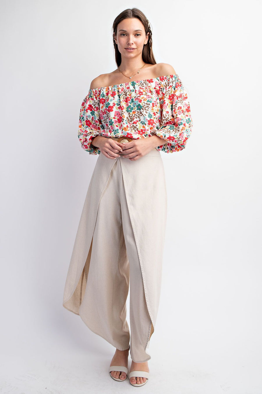 Leola Print Off-Shoulder Balloon Half Sleeve Top