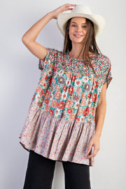 Daysie Floral Print Tiered Tunic Top