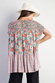 Daysie Floral Print Tiered Tunic Top