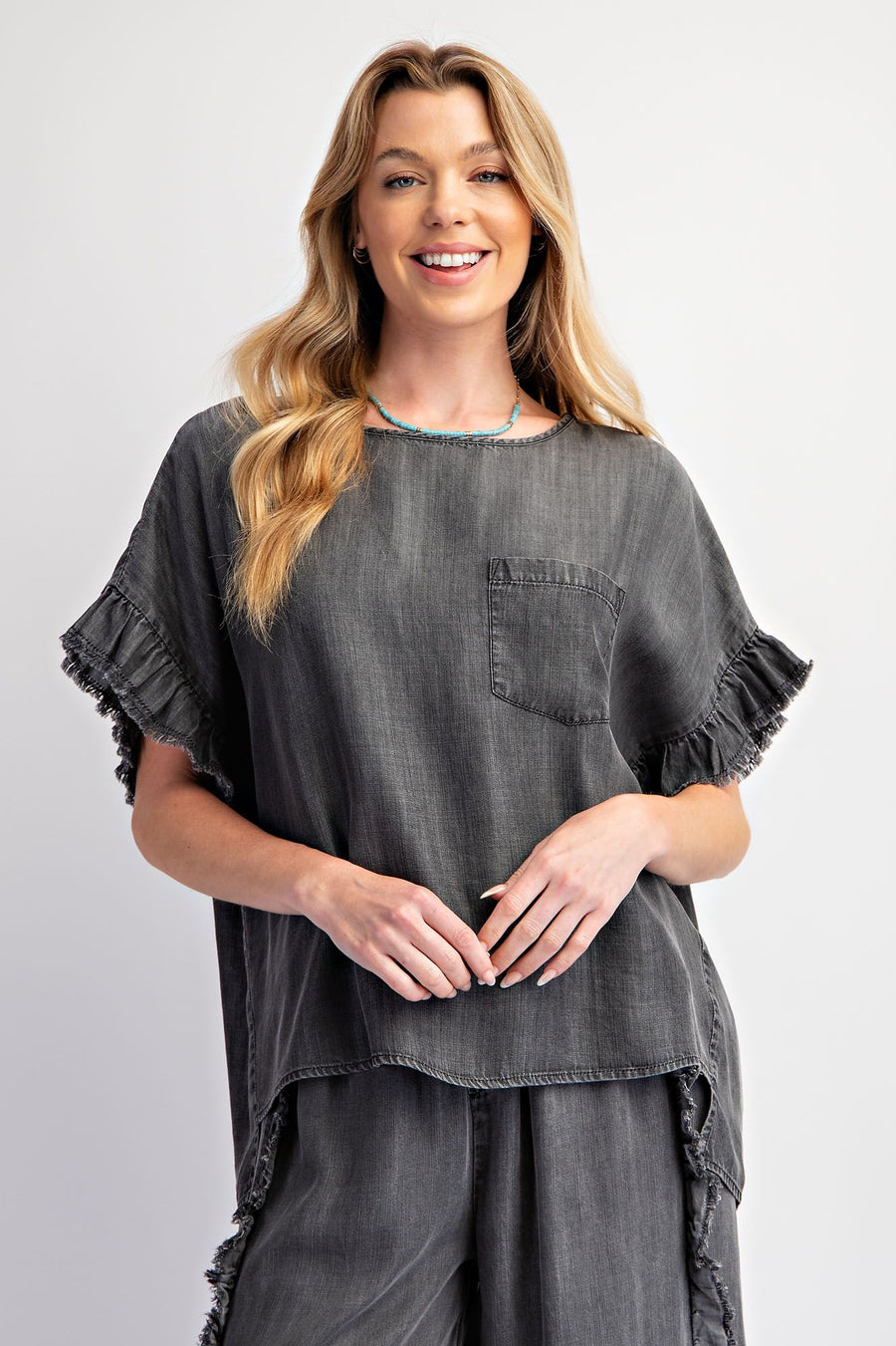 Gianna Washed Denim Ruffle Top