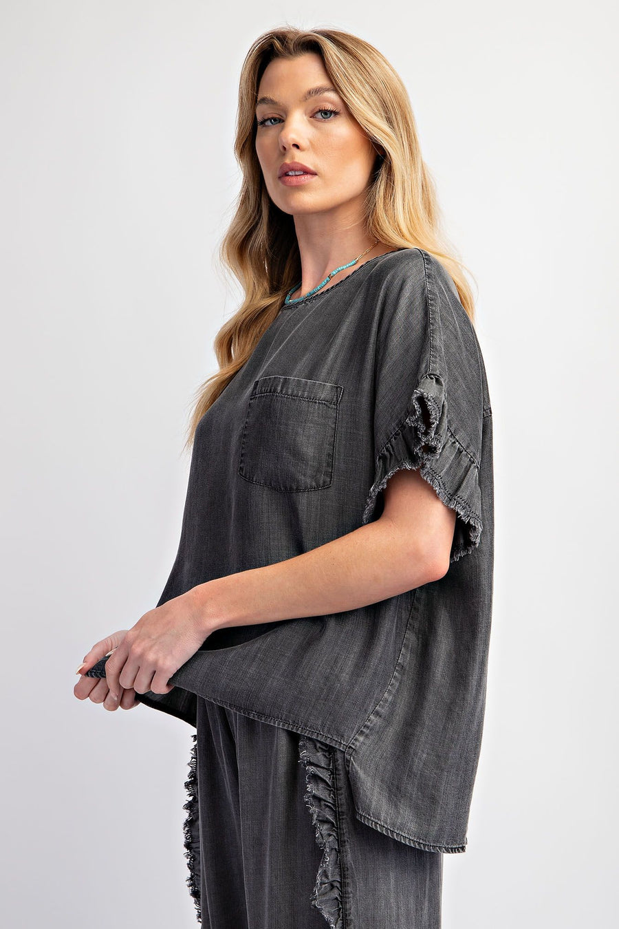 Gianna Washed Denim Ruffle Top