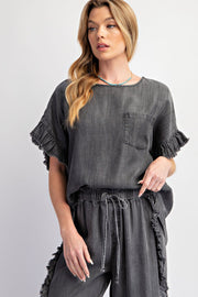 Gianna Washed Denim Ruffle Top