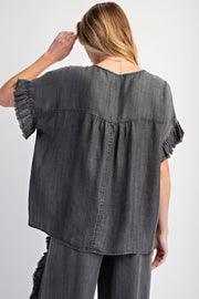 Gianna Washed Denim Ruffle Top