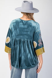 Aquarius Embroidered Velvet Kimono Babydoll Tunic Top