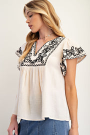 Dorinda Embroidered Gauze BabyDoll Top