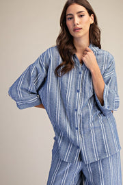 Ivanna Striped Linen Button Front Shirt