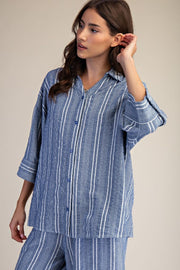 Ivanna Striped Linen Button Front Shirt