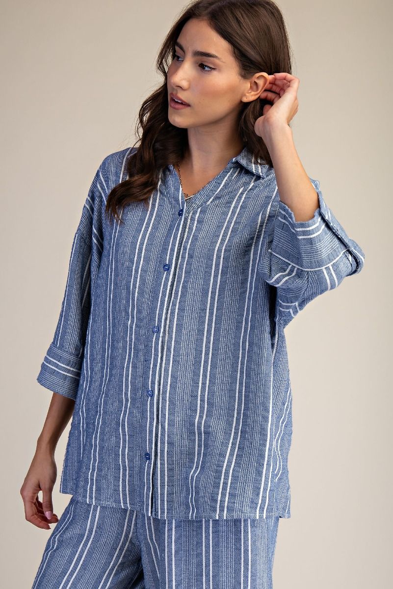 Ivanna Striped Linen Button Front Shirt
