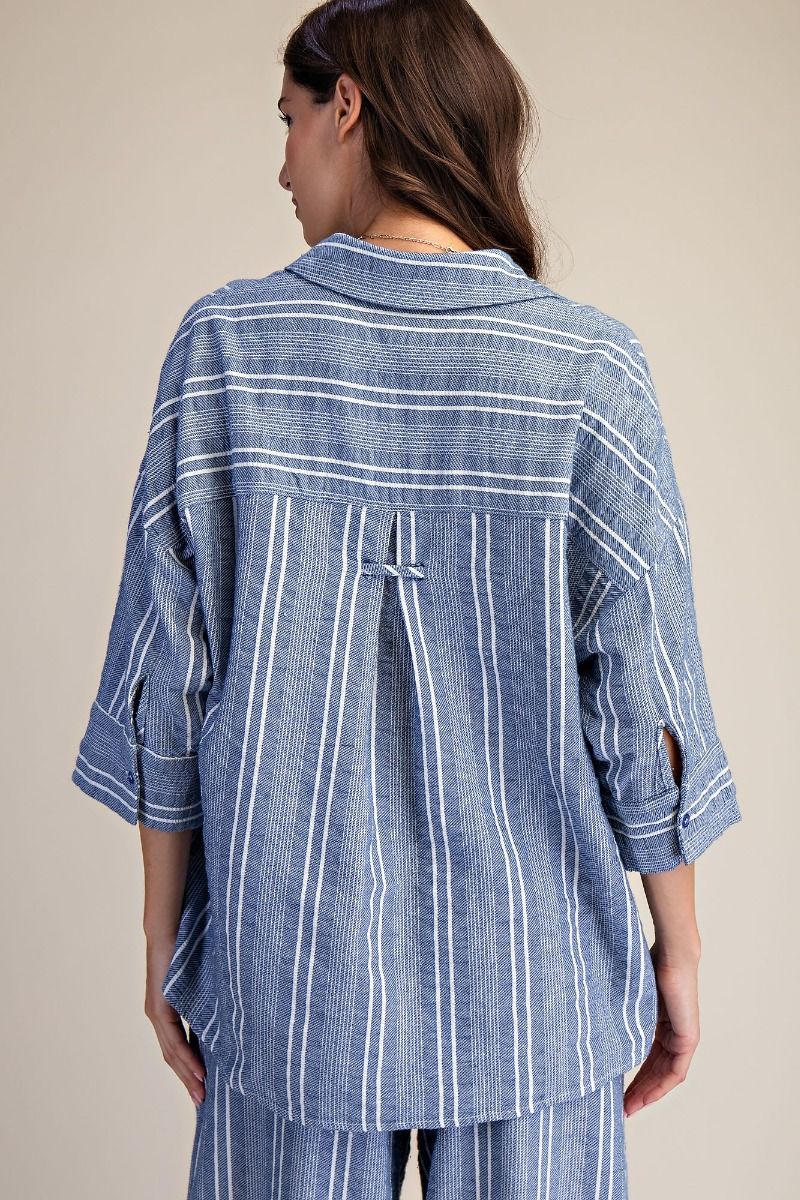 Ivanna Striped Linen Button Front Shirt