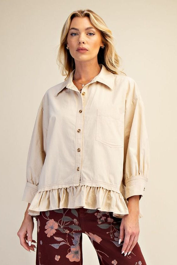 Vanessa Button Down Ruffle Hem Top