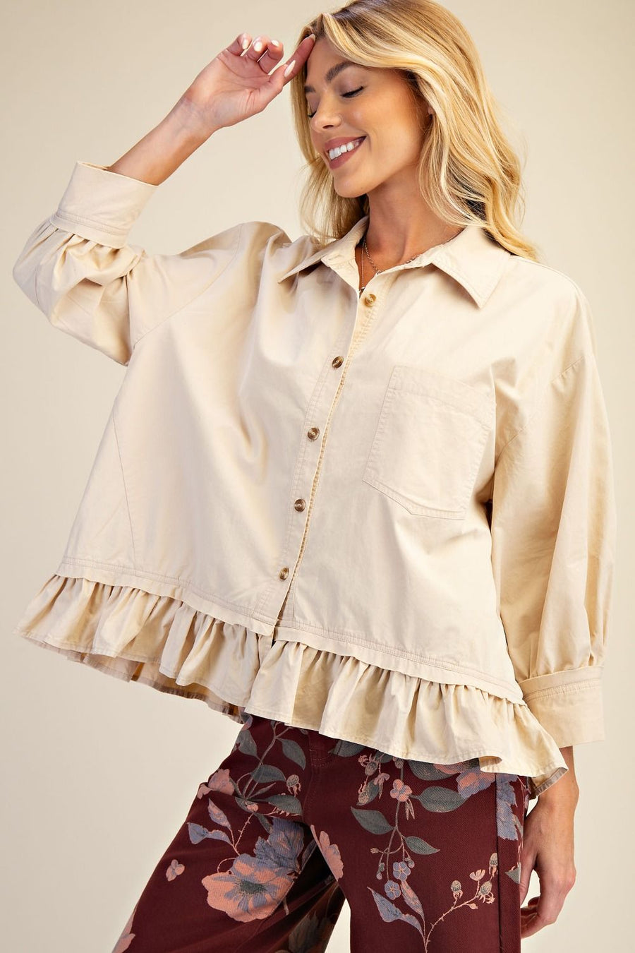 Vanessa Button Down Ruffle Hem Top