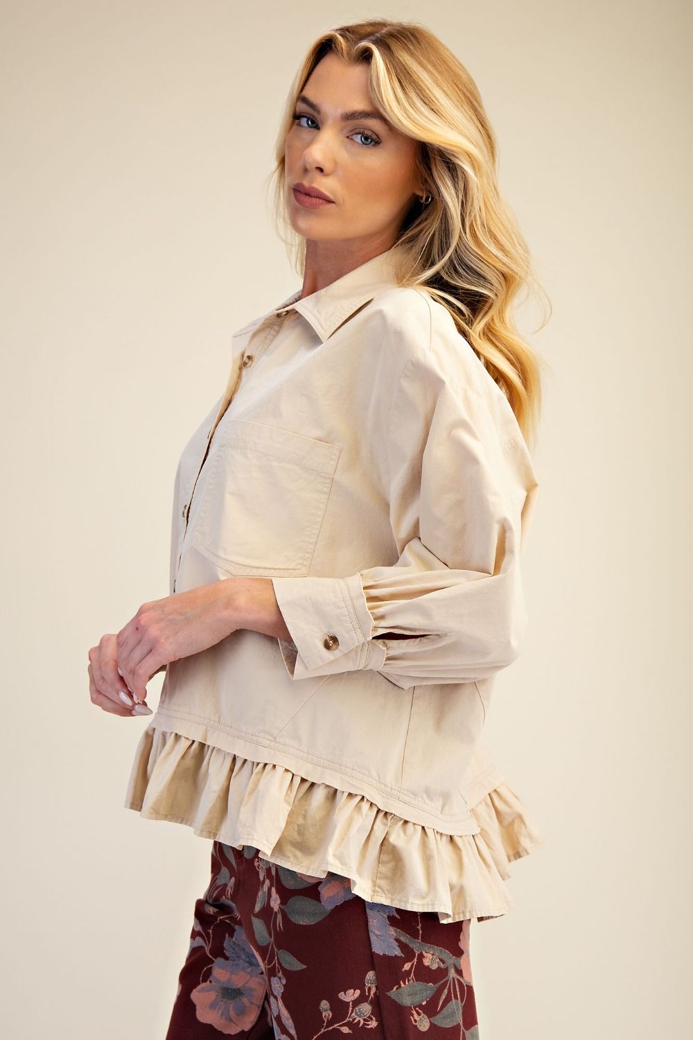 Vanessa Button Down Ruffle Hem Top