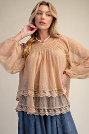 Antionette Sheer Lace Open Back Blouse