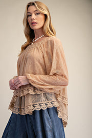 Antionette Sheer Lace Open Back Blouse
