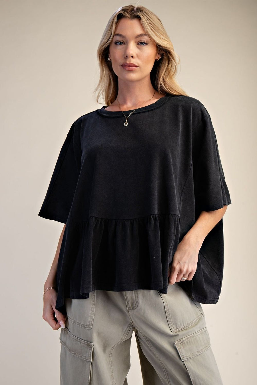 Zanthee Kaftan Sleeve Ruffle Hem Top