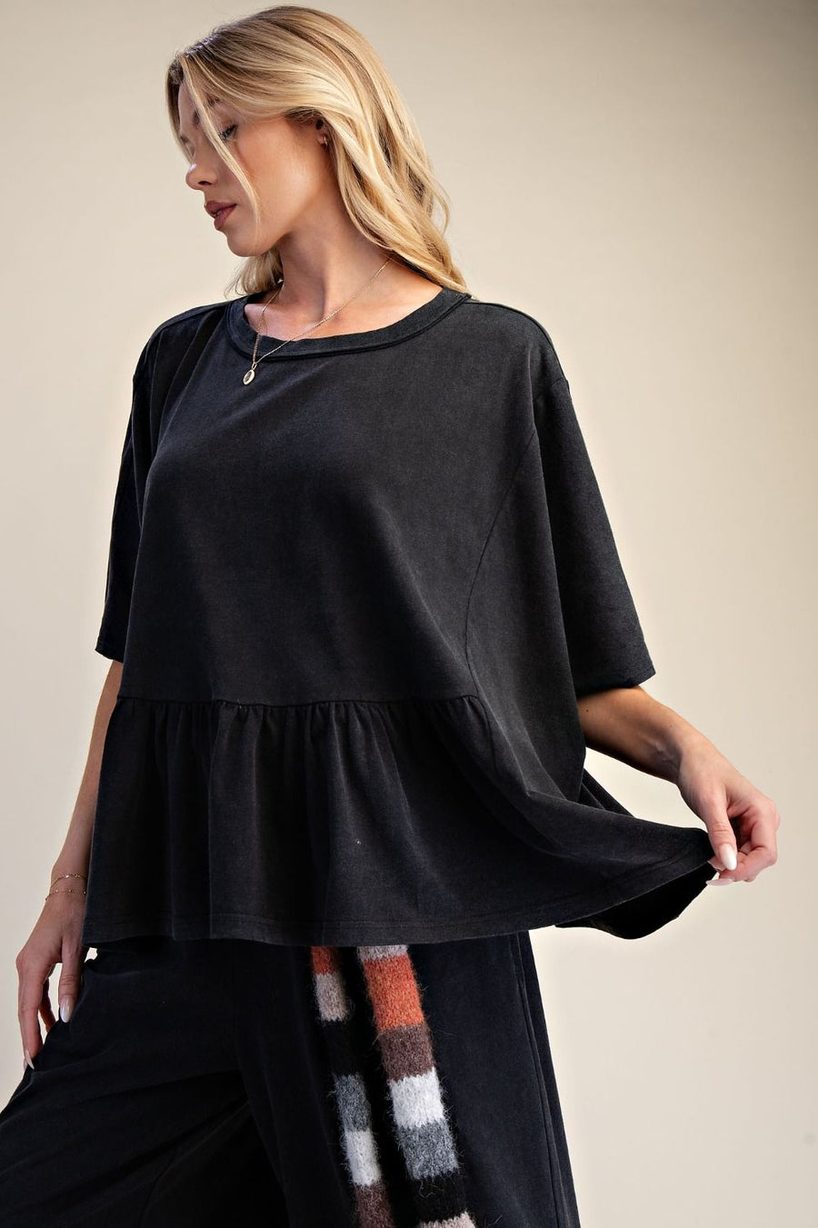 Zanthee Kaftan Sleeve Ruffle Hem Top