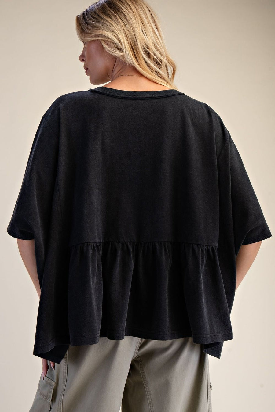 Zanthee Kaftan Sleeve Ruffle Hem Top