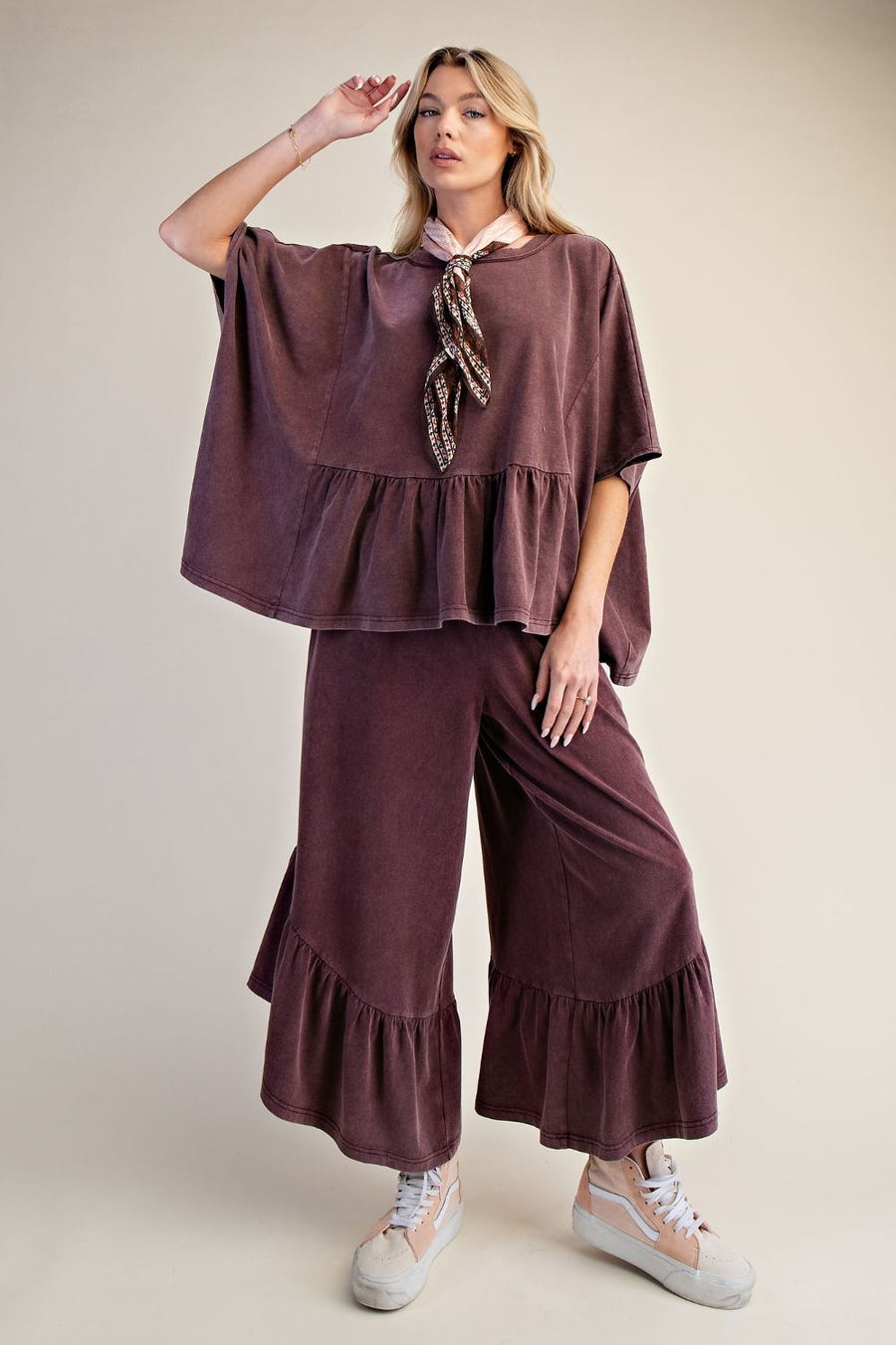 Zanthee Ruffle Hem Wide Leg Pants