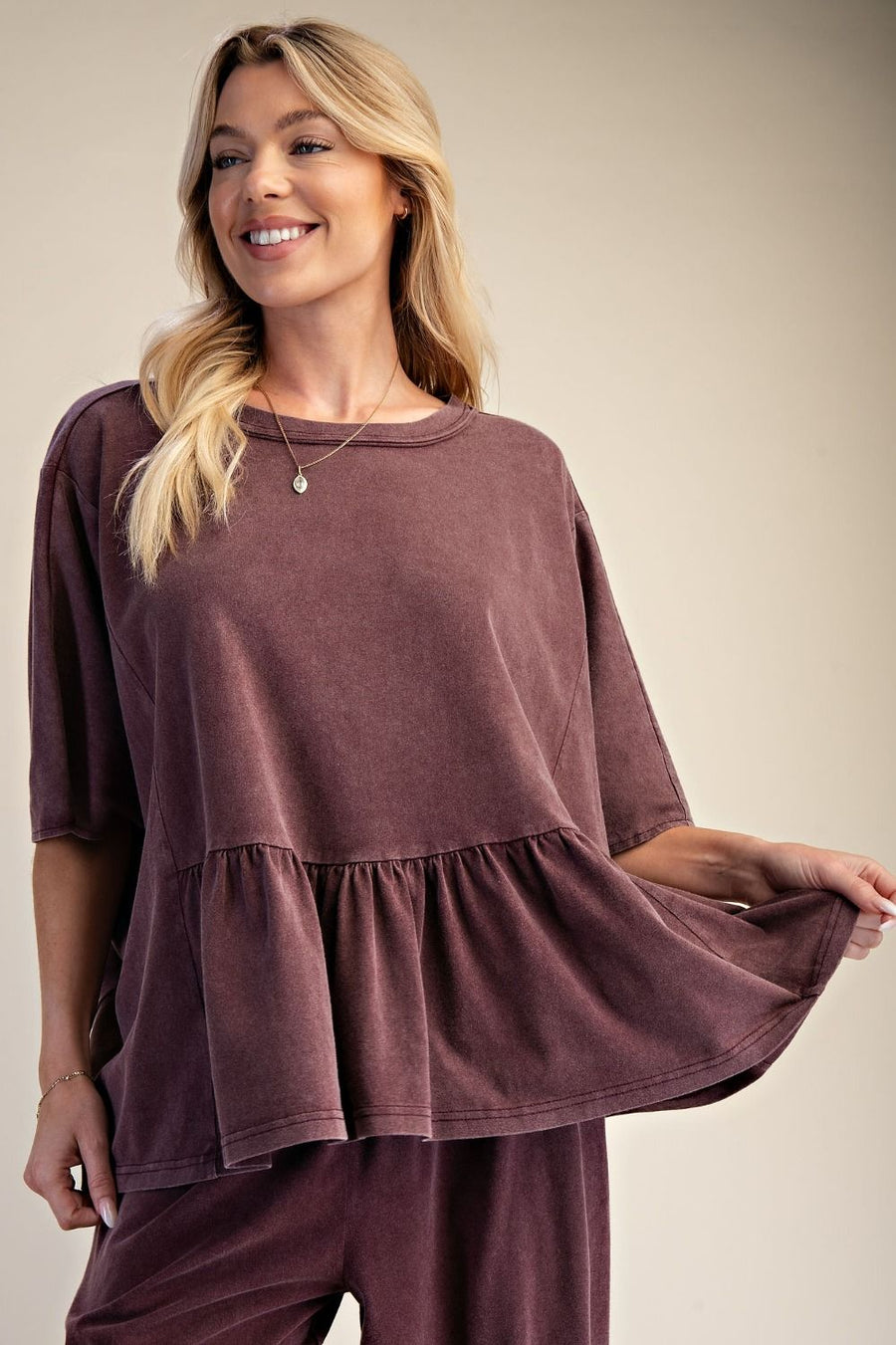 Zanthee Kaftan Sleeve Ruffle Hem Top