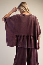 Zanthee Kaftan Sleeve Ruffle Hem Top