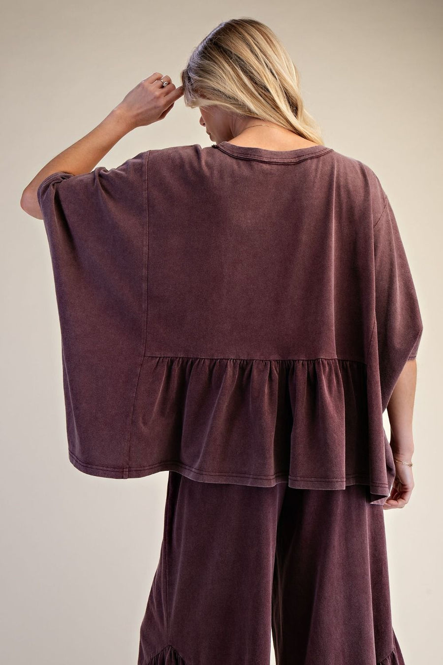 Zanthee Kaftan Sleeve Ruffle Hem Top