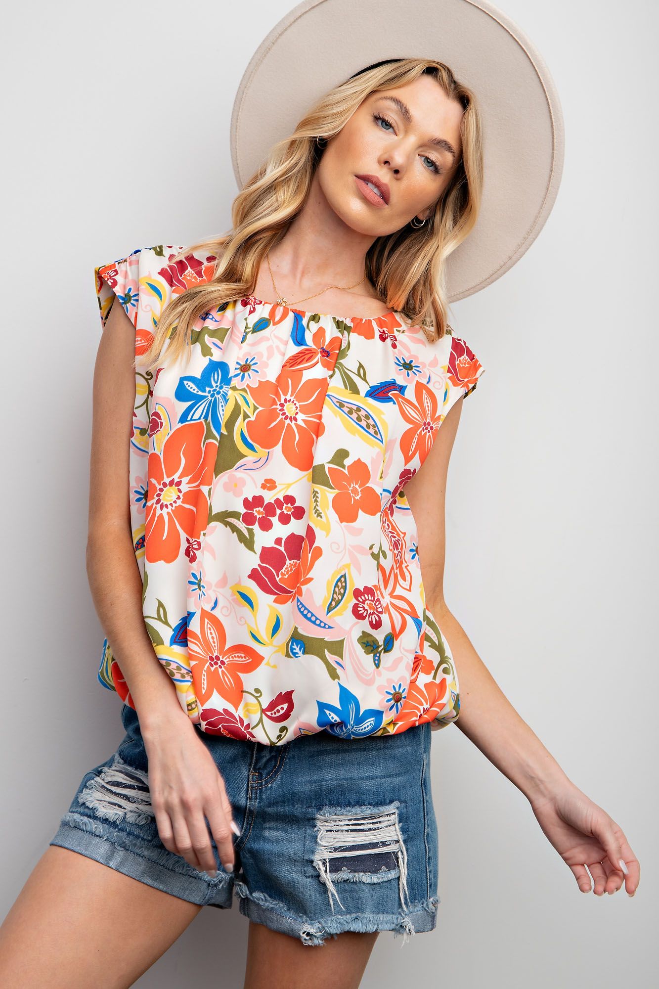 Mirabelle Floral Print Sleeveless Bubble Top