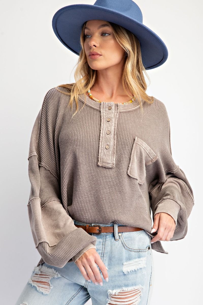 Sheridan Thermal Mixed Terry Knit Henley Top