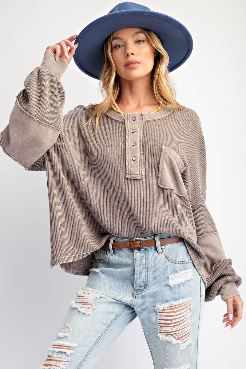 Sheridan Thermal Mixed Terry Knit Henley Top