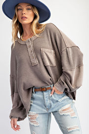 Sheridan Thermal Mixed Terry Knit Henley Top