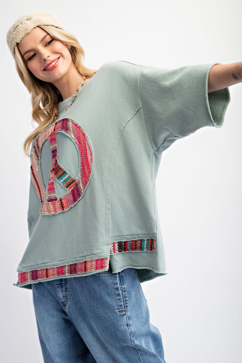 Peace Out PEACE Sign Crochet-like Pattern Pullover