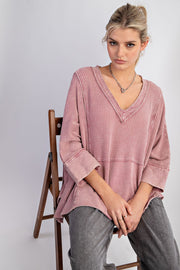 Phyllis Mineral Washed Thermal V-Neck Knit Top
