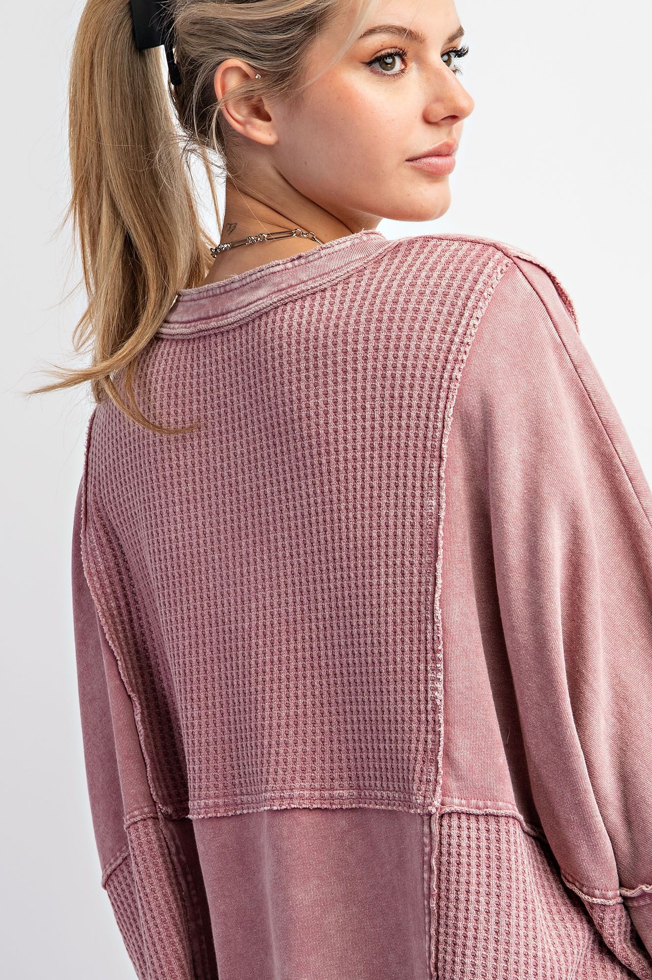 Phyllis Mineral Washed Thermal V-Neck Knit Top