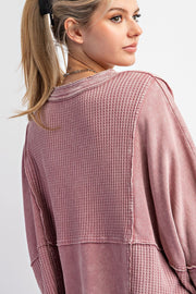 Phyllis Mineral Washed Thermal V-Neck Knit Top