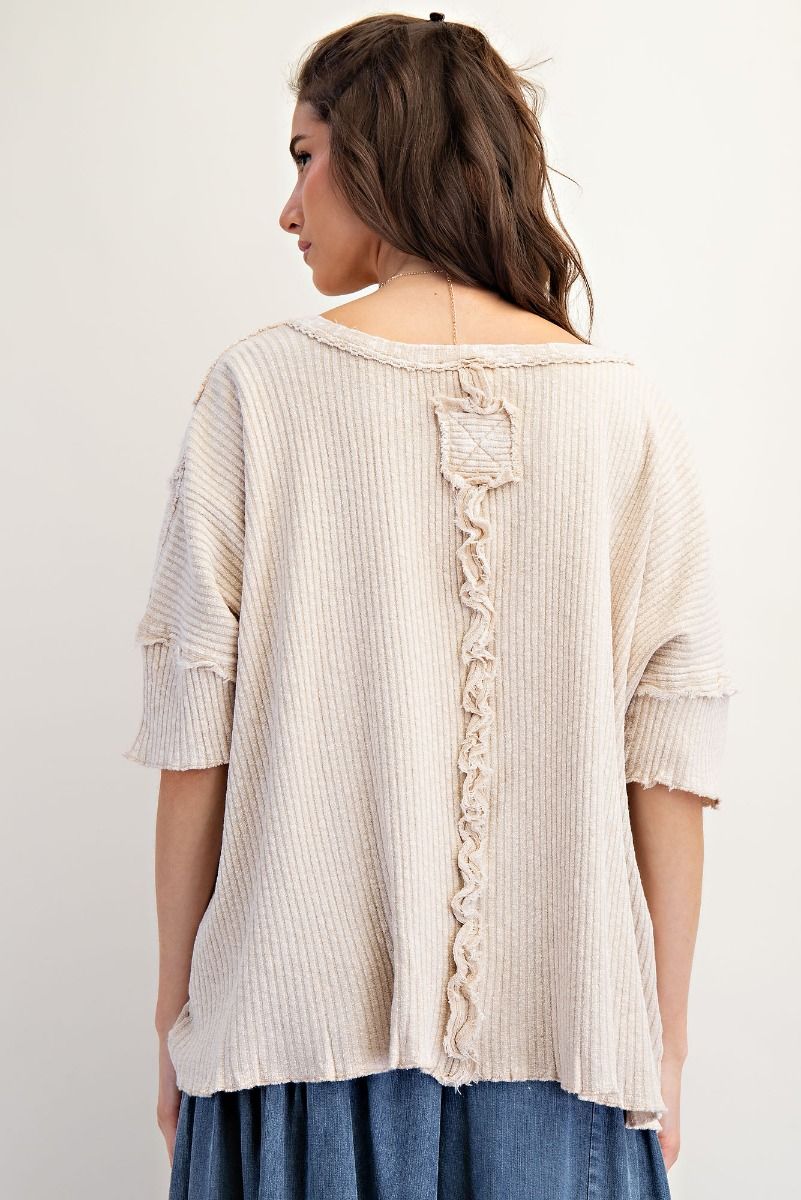 Alisabeth Rib Knit Mineral Washed Inside Out Top