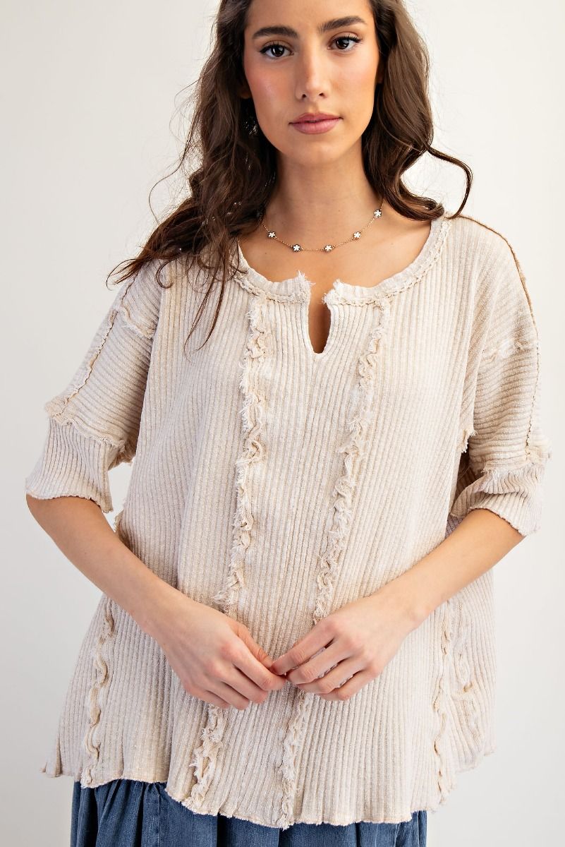 Alisabeth Rib Knit Mineral Washed Inside Out Top