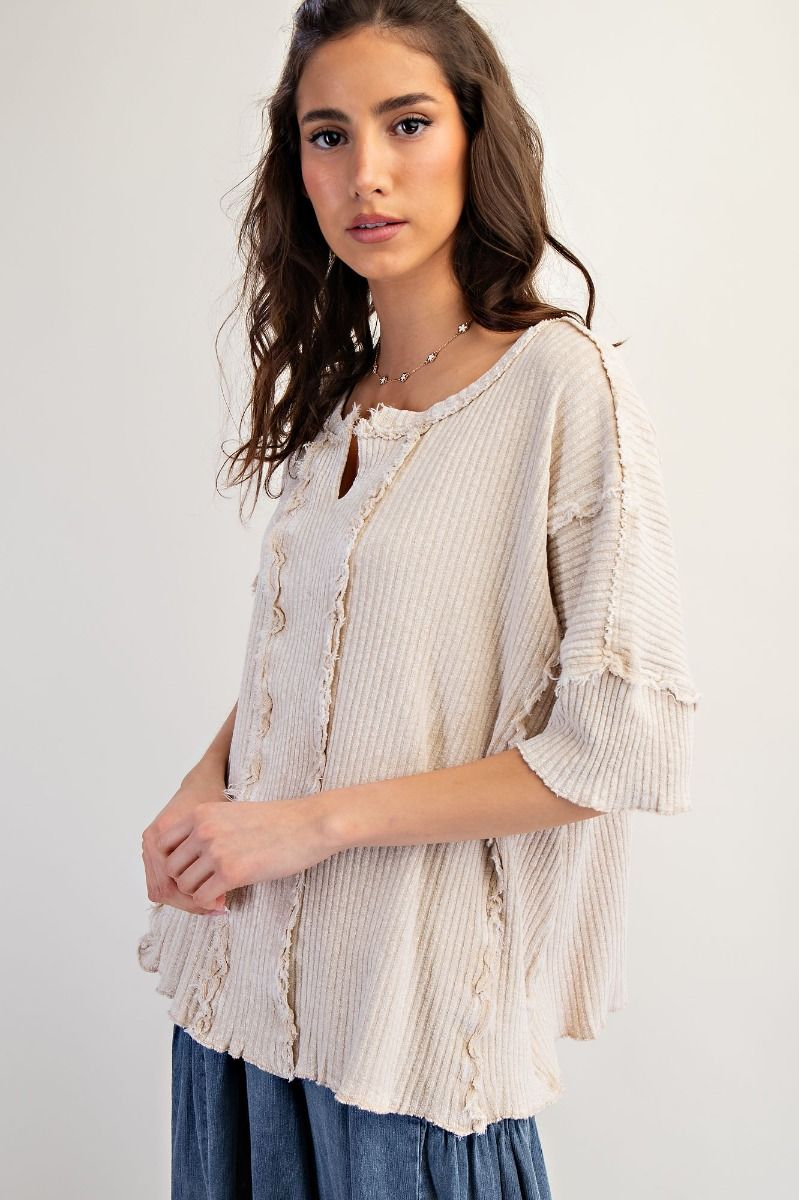 Alisabeth Rib Knit Mineral Washed Inside Out Top
