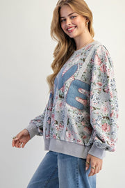 L-O-V-E Applique Floral Print Pullover