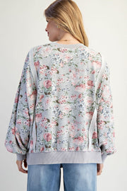 L-O-V-E Applique Floral Print Pullover