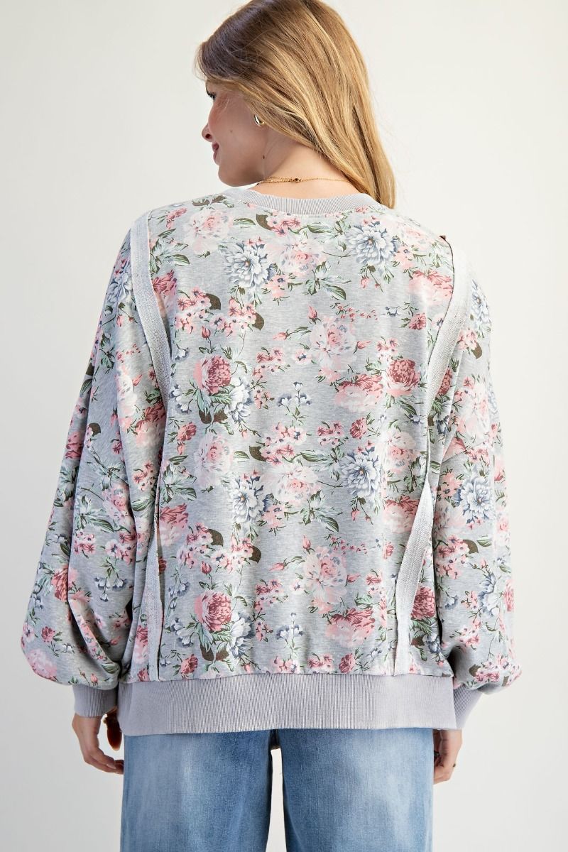 L-O-V-E Applique Floral Print Pullover