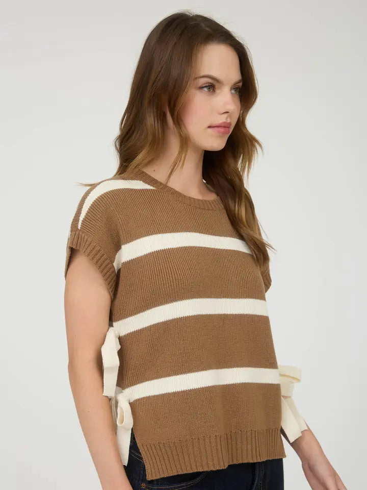 Camelot Side Tie Stripe Short Sleeve Sweater