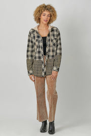 Treva Checked Plaid Mix Hooded Shacket Shirt