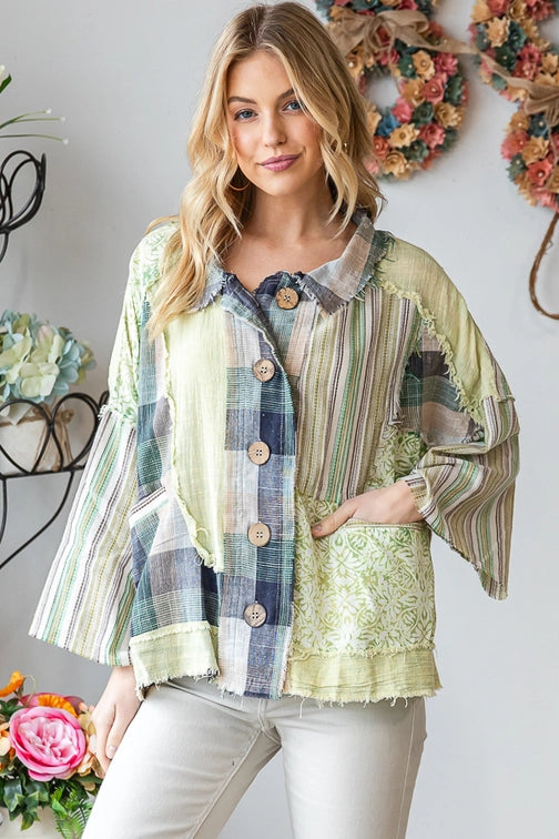 Augustine Mixed Plaid Button Down Shirt Top