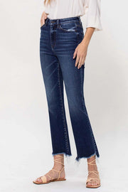 Electra Super High Rise Ankle Flare with Uneven Frayed Hem Detail Denim Jeans