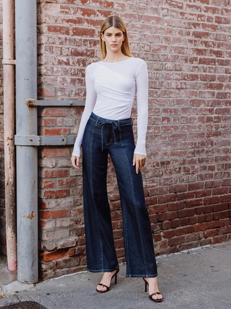 Dark Lady High Rise Front Seam Wide Leg Cozy Jeans