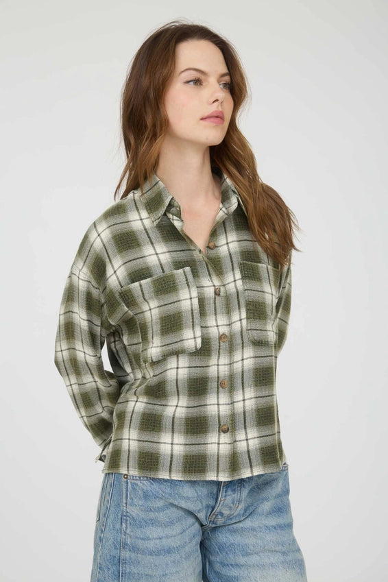 Ollie Long Sleeve Button Down Cropped Woven Shirt