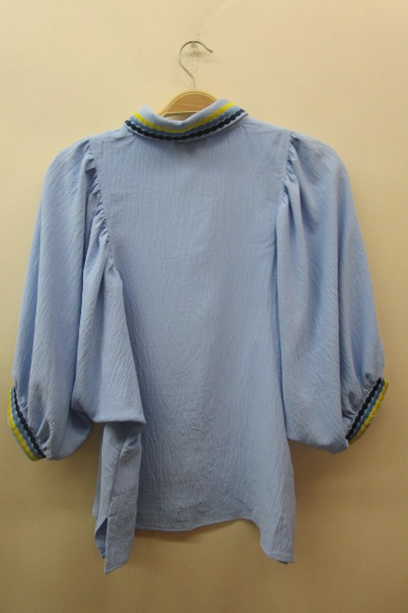 Erina Embroidered Collared Button Front Bouse Top